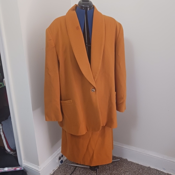 Radcliffe Suit Skirt Blazer 100% Wool Brown Orange  Vtg 90's Size 24 Plus - Picture 1 of 12